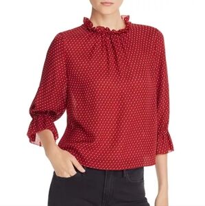 Frame Women's Red Black Lipstick Multi ¾ Ruffle Sleeve 100% Silk Shirt Size XS.